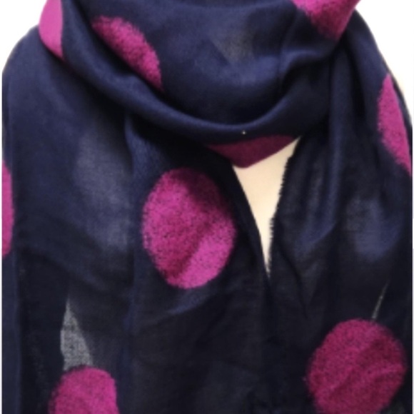 Talbots Polka Dot Scarf Navy & Fushia Pink Polka Dot Scarf - Picture 3 of 5